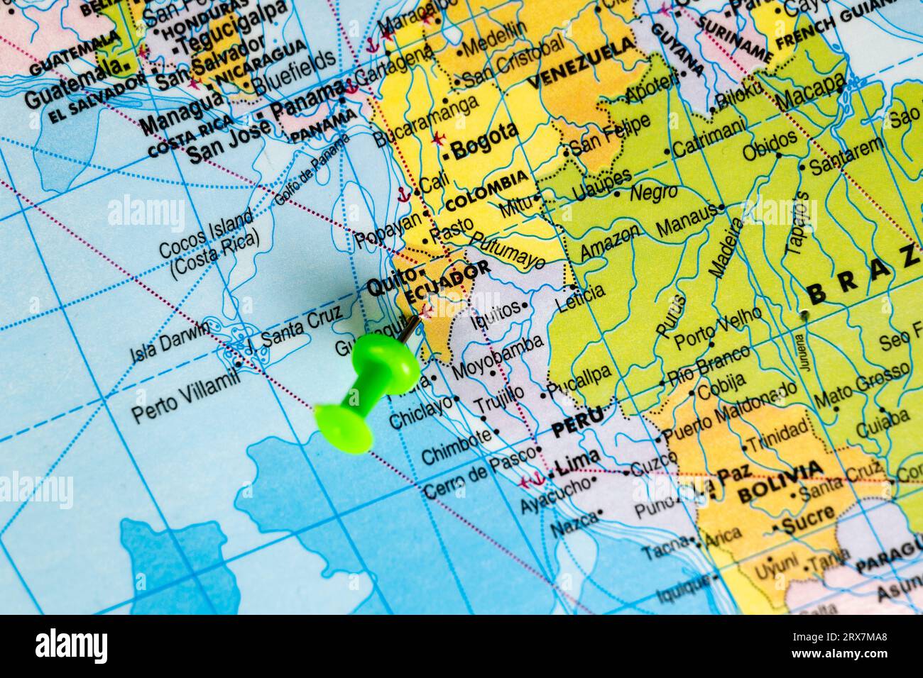 This stock image shows the location of Ecuador on a world map Stock Photo