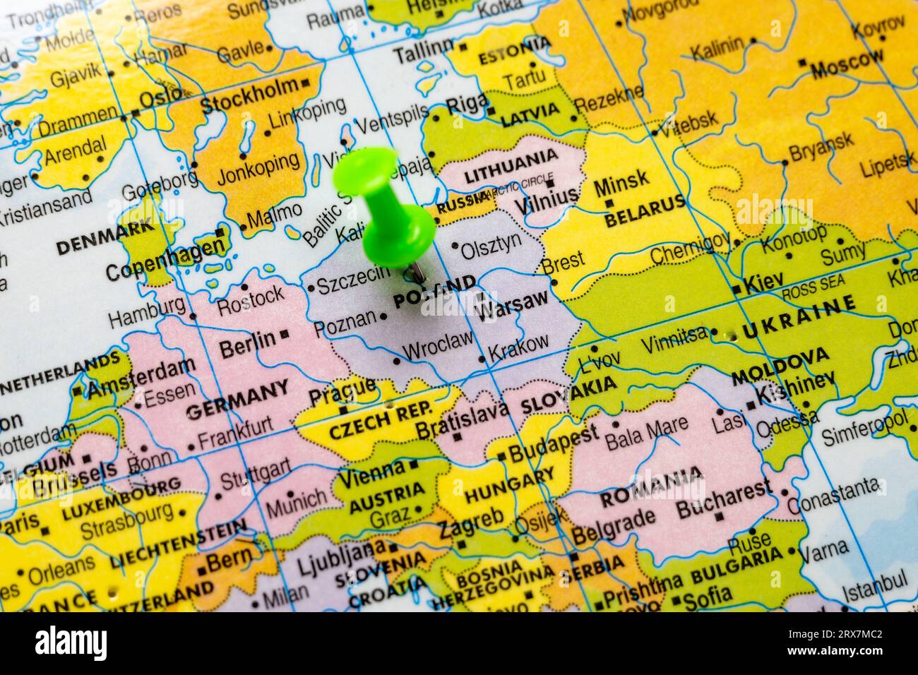 This stock image shows the location of Poland on a world map Stock ...