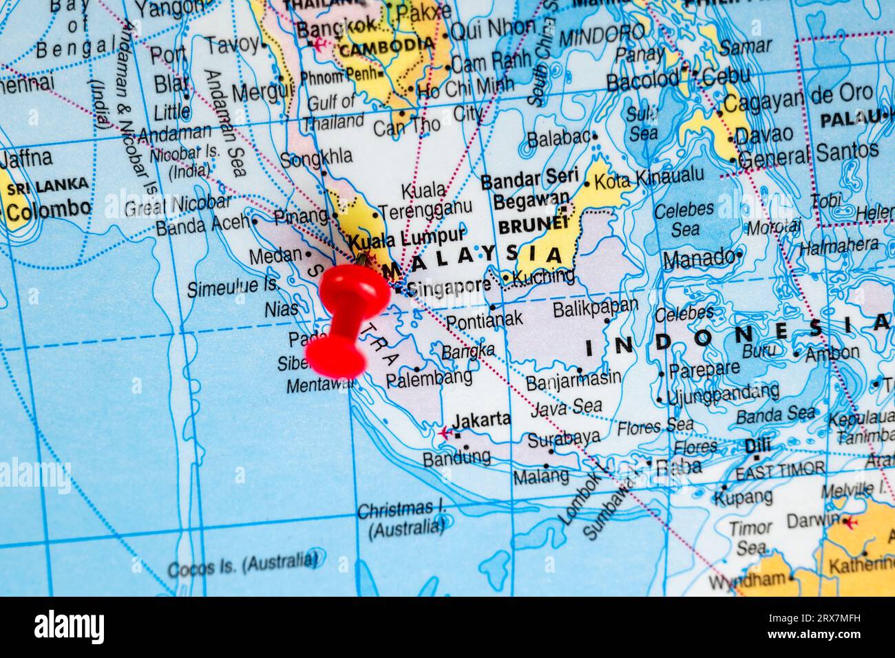 This stock image shows the location of Malaysia on a world map Stock Photo