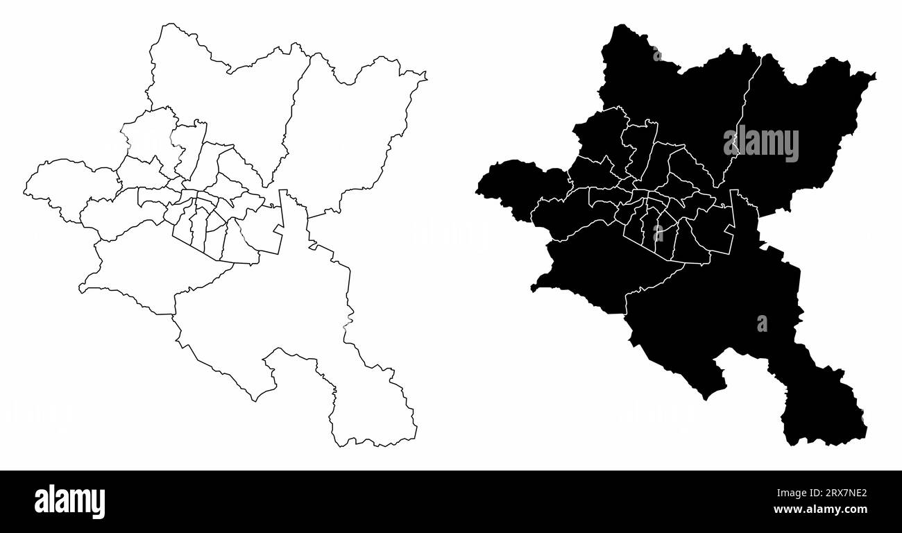 The black and white Sofia city administrative maps, Bulgaria Stock Vector