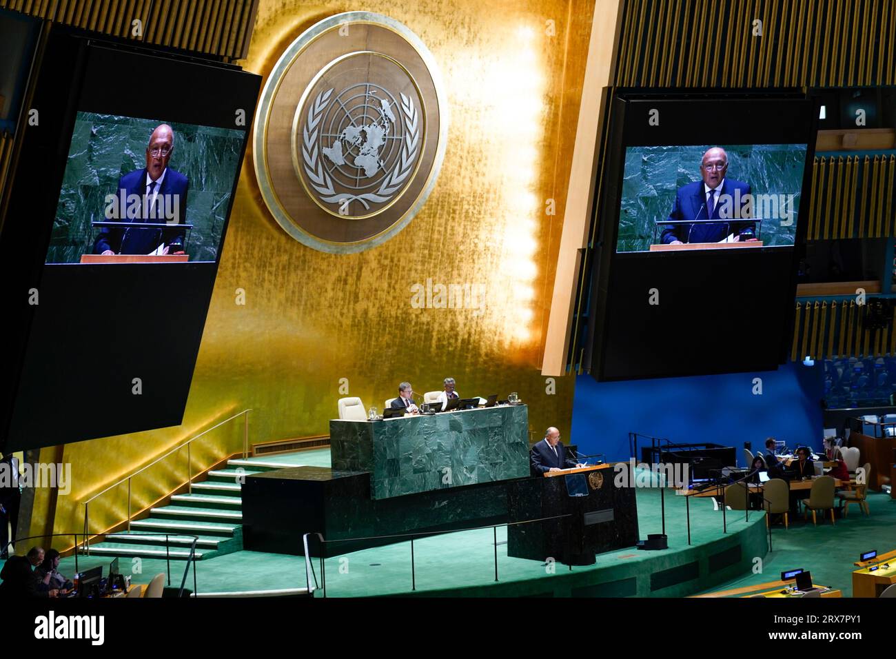 Egyptian Foreign Minister Sameh Hassan Shoukry Selim addresses the 78th session of the United