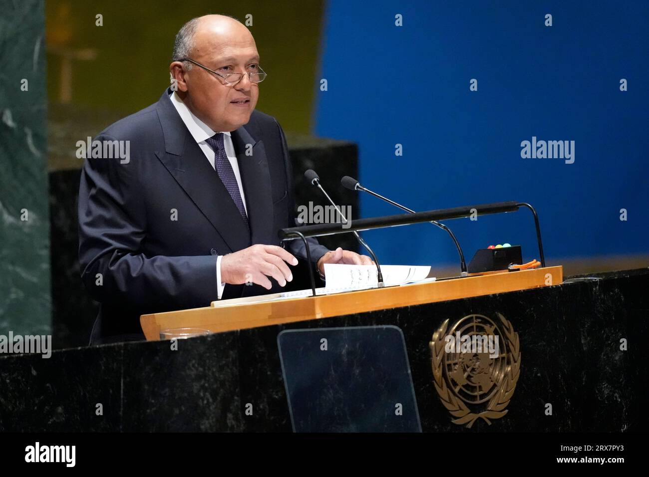 Egyptian Foreign Minister Sameh Hassan Shoukry Selim addresses the 78th session of the United