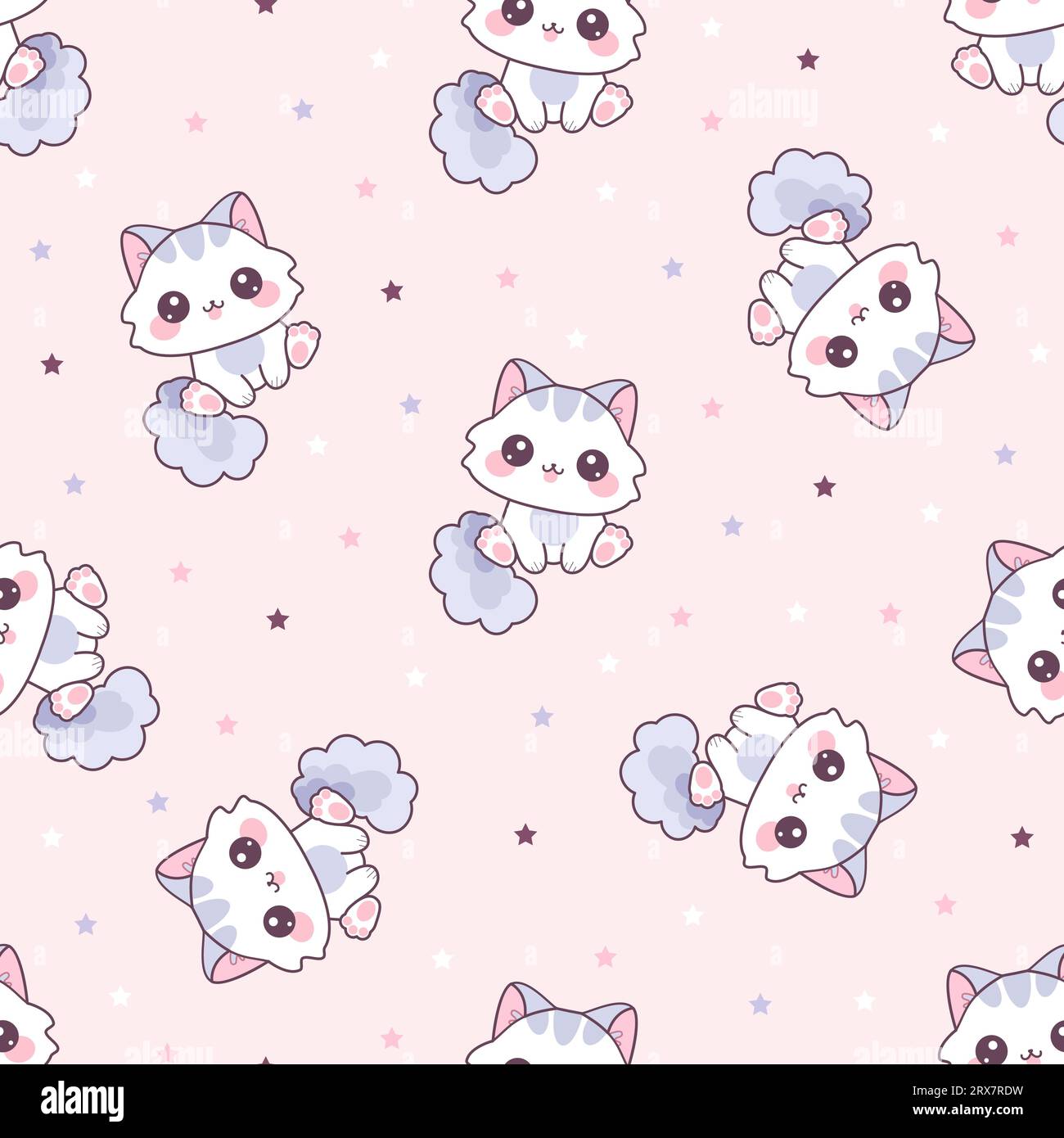 Seamless pattern with kawaii cats. Vector illustration Stock Vector ...