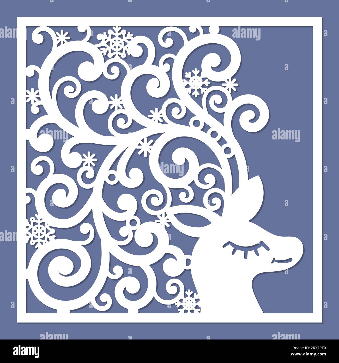 Template for laser cutting. Deer head with openwork antlers. Vector