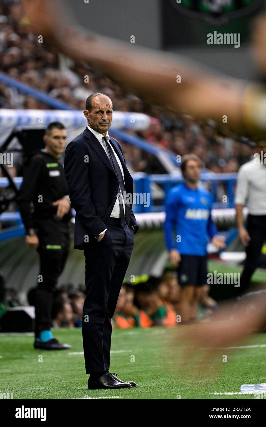 Reggio Emilia, Italy. 23rd Sep, 2023. Massimiliano Allegri Head coach of Juventus FC looks on during the Serie A football match between US Sassuolo and Juventus FC at Citta del Tricolore stadium in Reggio Emilia (Italy), September 23rd, 2023. Credit: Insidefoto di andrea staccioli/Alamy Live News Stock Photo