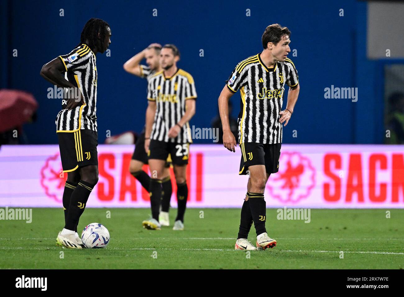 Reggio Emilia, Italy. 23rd Sep, 2023. Moise Kean and Federico Chiesa of Juventus FC look dejected during the Serie A football match between US Sassuolo and Juventus FC at Citta del Tricolore stadium in Reggio Emilia (Italy), September 23rd, 2023. Credit: Insidefoto di andrea staccioli/Alamy Live News Stock Photo