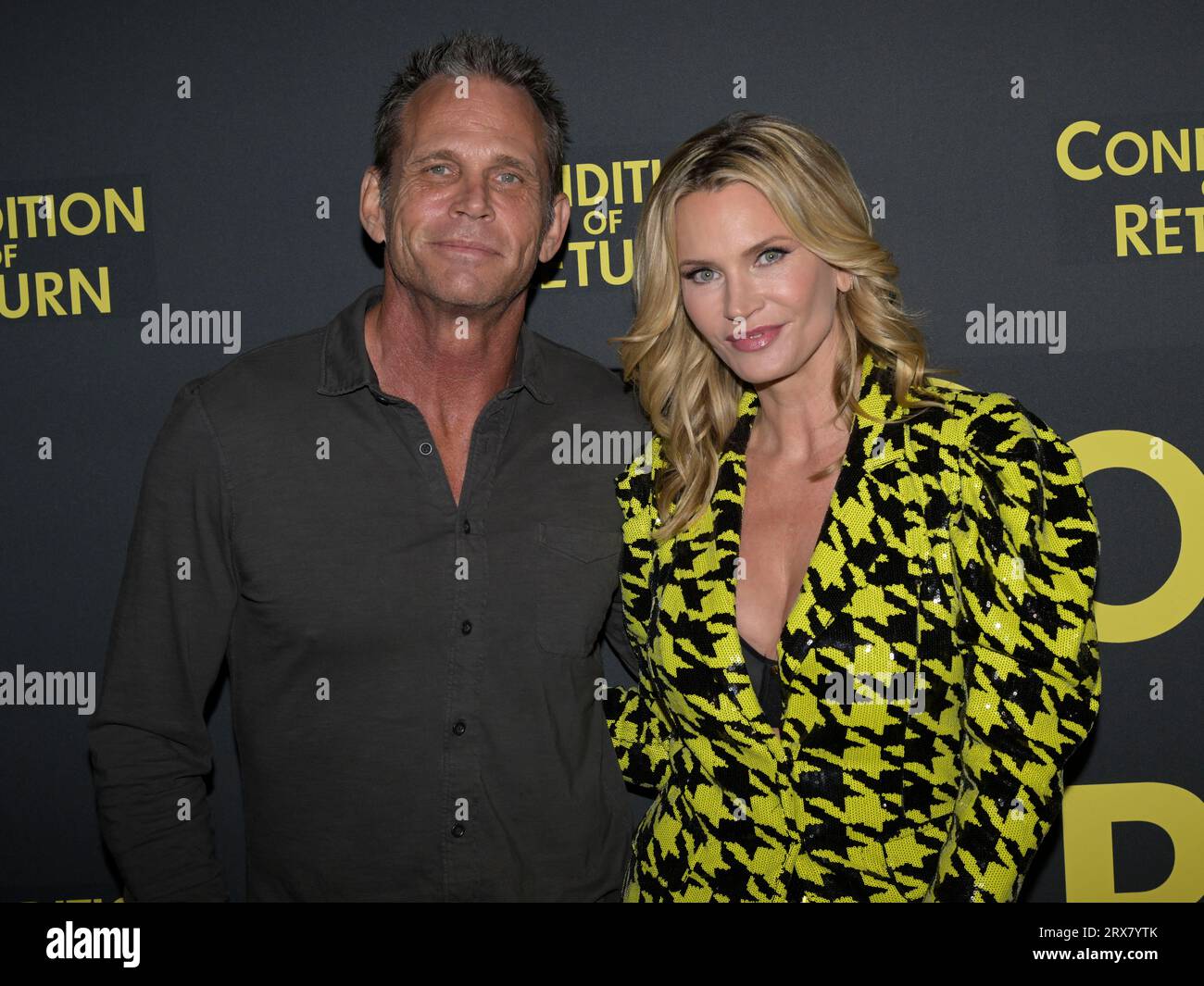 September 22, 2023, Los Angeles, California, United States: Chris Browning and Natasha Henstridge attend the Los Angeles Red Carpet Film Premiere for Condition Of Return. (Credit Image: © Billy Bennight/ZUMA Press Wire) EDITORIAL USAGE ONLY! Not for Commercial USAGE! Stock Photo