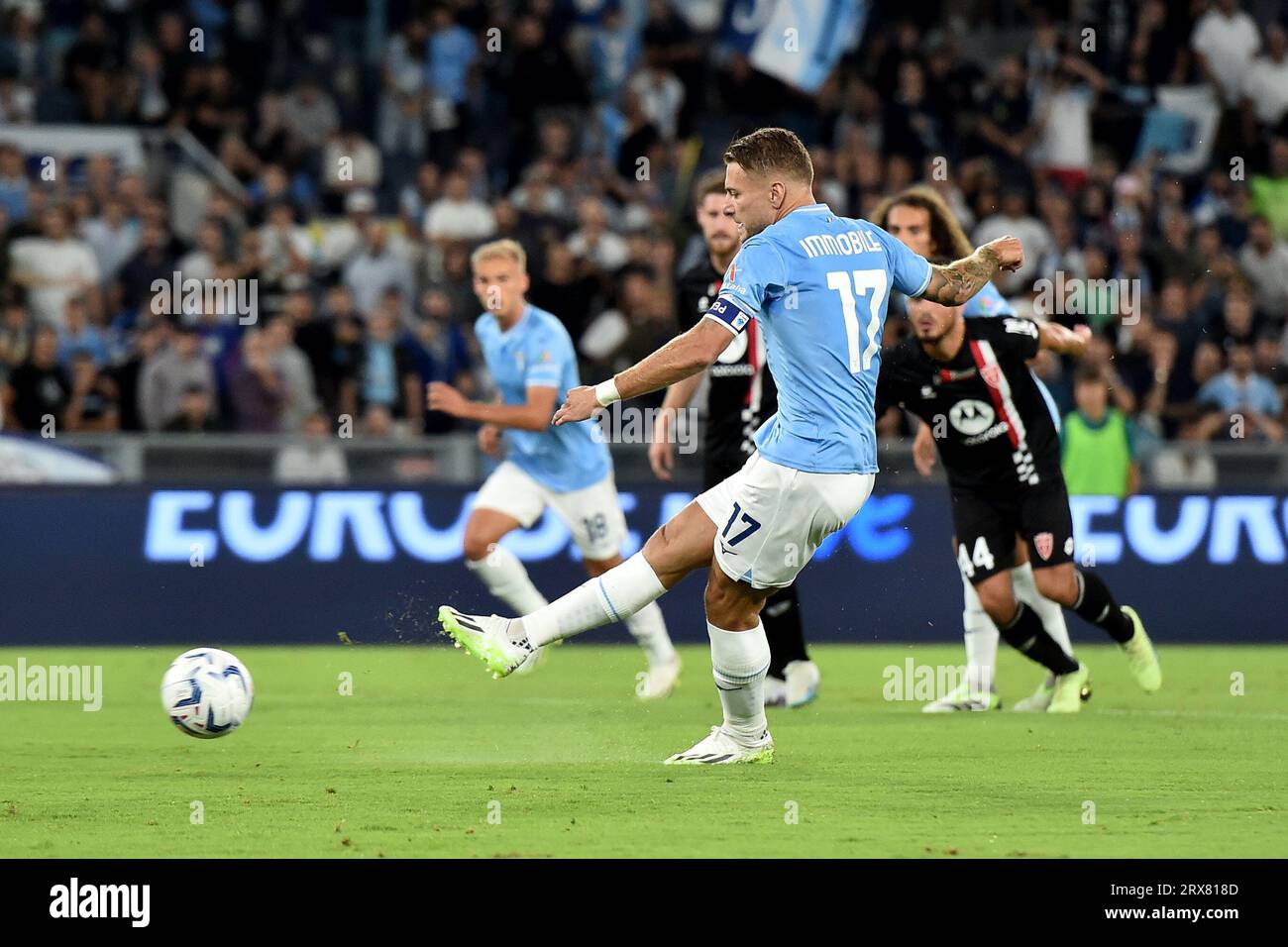 Rome, Italy. 23rd Sep, 2023. Ciro Immobile of SS Lazio scores the goal on penaly of 1-0 during the Serie A football match between SS Lazio and AC Monza at Olimpico stadium in Rome (Italy), September 23rd, 2023. Credit: Insidefoto di andrea staccioli/Alamy Live News Stock Photo
