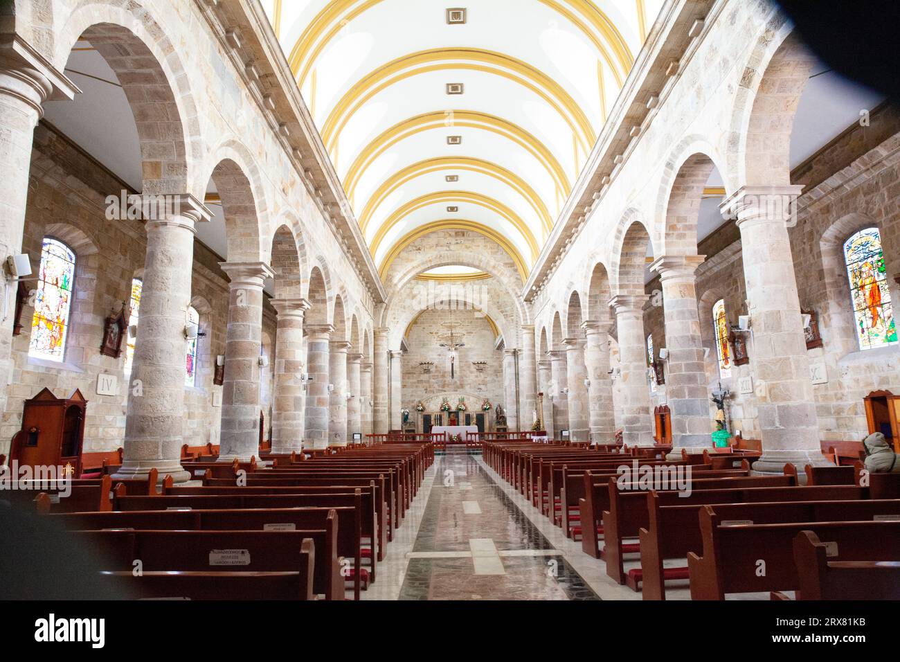 Duitama, Colombia - August 9th 2023. View of the interior of the historical Saint Lawrence Cathedral in Duitama which construction started in 1873. Stock Photo