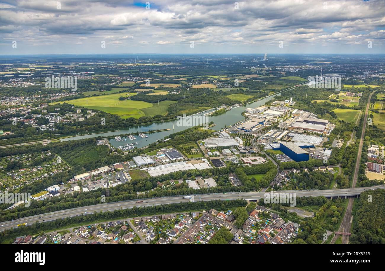 Aerial view, industrial park Friedrich der Große at the Rhine-Herne-Canal, Herner Meer with marina, Horsthausen, Herne, Ruhr area, North Rhine-Westpha Stock Photo