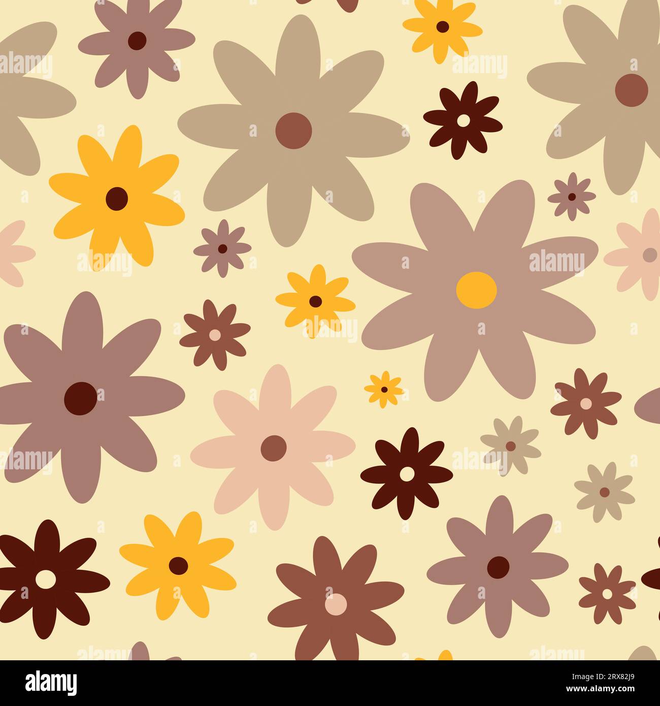 Retro Vintage boho spring pattern with flowers in 60s style Stock Vector
