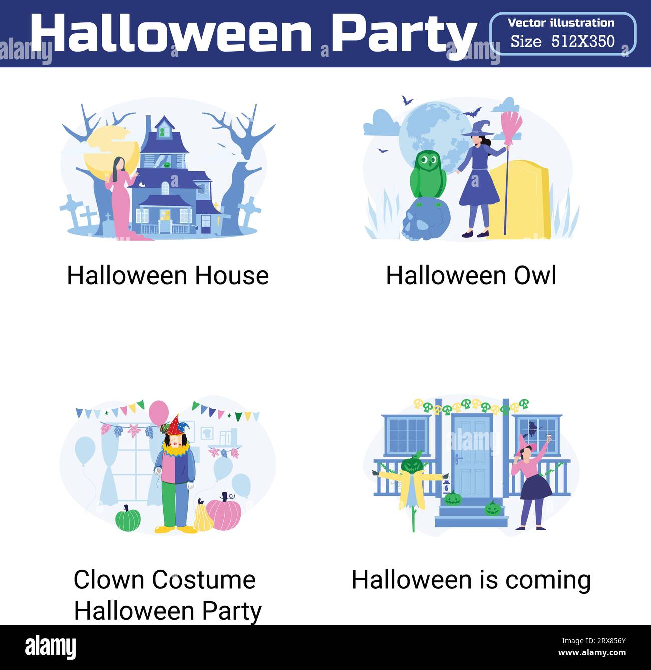 Halloween Party Illustration 20 unique concepts flat design vector illustration concepts. Stock Vector
