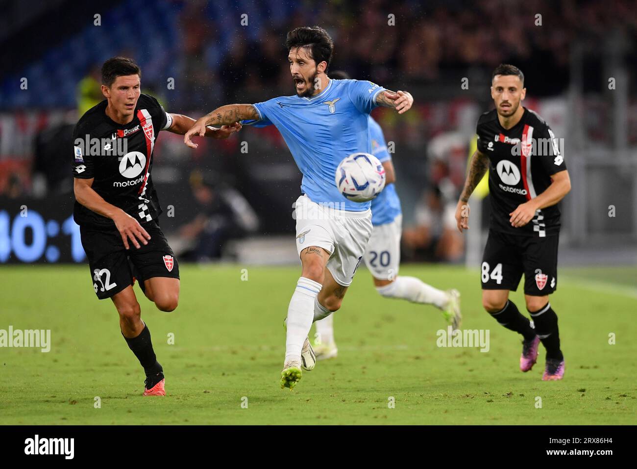 Rome, Italy. 23rd Sep, 2023. Luis Alberto of SS Lazio, Matteo Pessina of AC Monza and Patrick Ciurria of AC Monza during the Serie A football match between SS Lazio and AC Monza at Olimpico stadium in Rome (Italy), September 23rd, 2023. Credit: Insidefoto di andrea staccioli/Alamy Live News Stock Photo