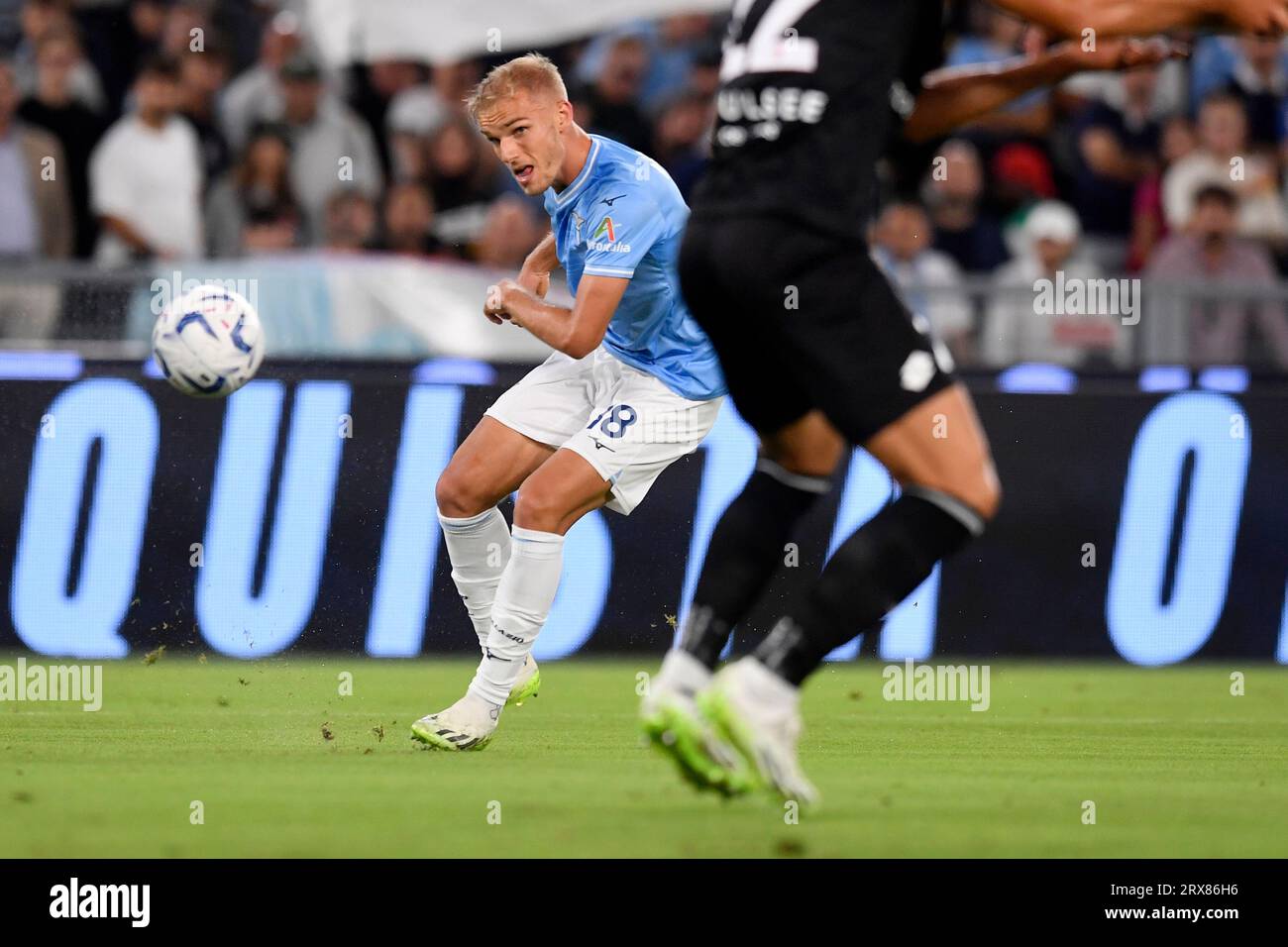 Rome, Italy. 23rd Sep, 2023. Gustav Isaksen of SS Lazio during the Serie A football match between SS Lazio and AC Monza at Olimpico stadium in Rome (Italy), September 23rd, 2023. Credit: Insidefoto di andrea staccioli/Alamy Live News Stock Photo