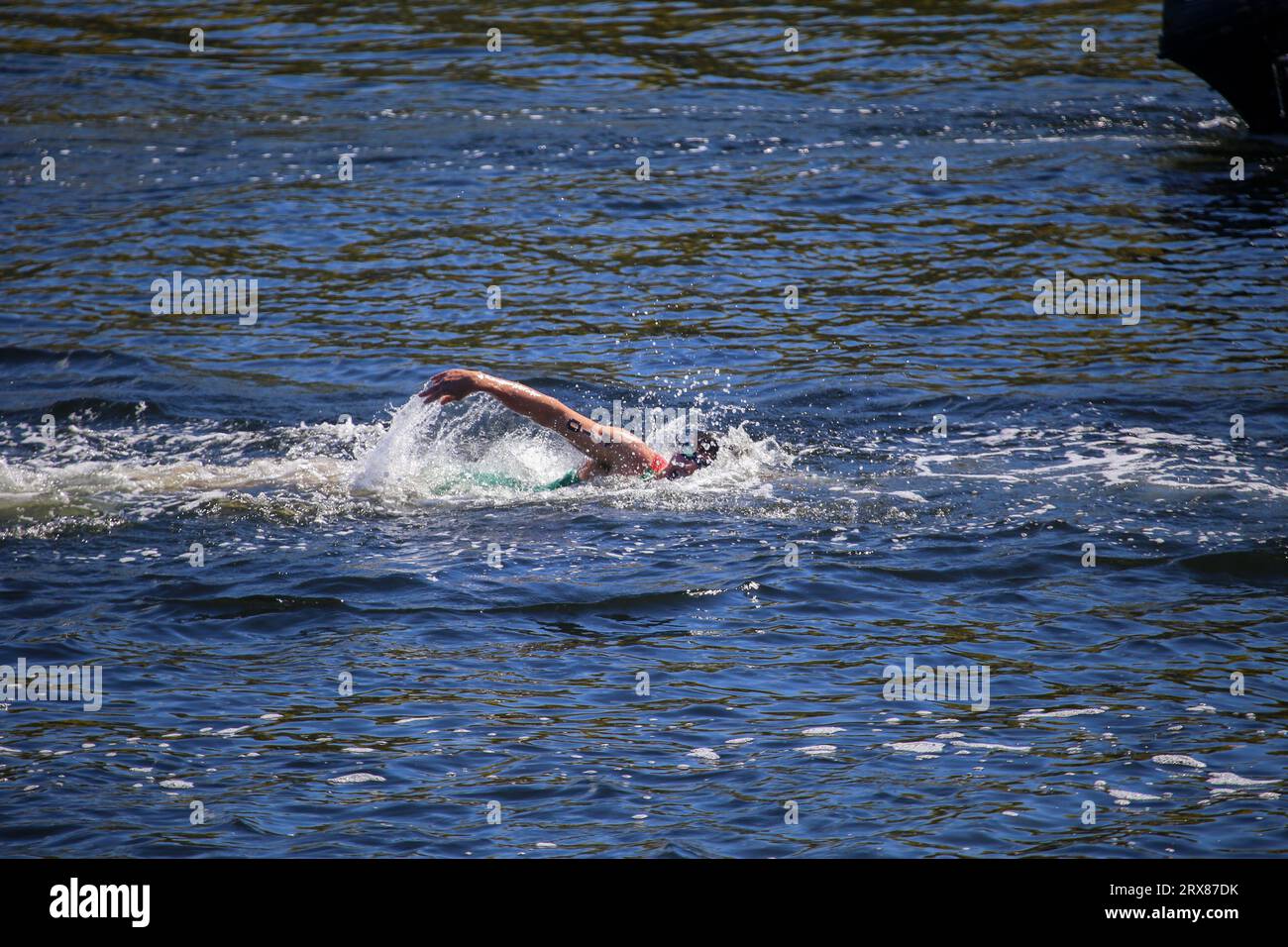 Pontevedra, Spain, September 23, 2023: South African triathlete Jamie Riddle in the swimming event during the 2023 Men's U23 Triathlon World Championships, on September 23, 2023, in Pontevedra, Spain. Credit: Alberto Brevers / Alamy Live News. Stock Photo