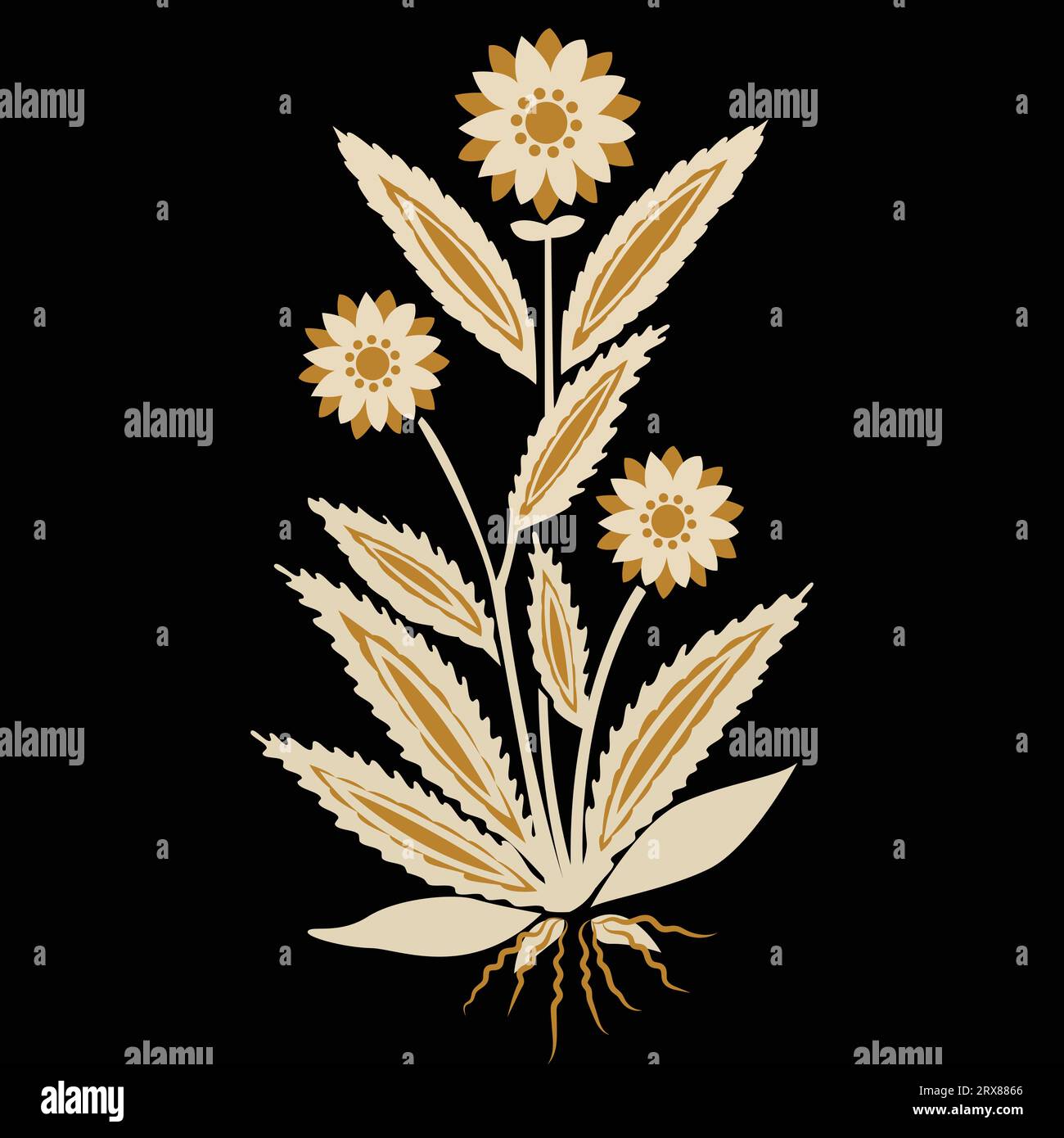 Vibrant flowers blooming against a dramatic black backdrop Stock Vector