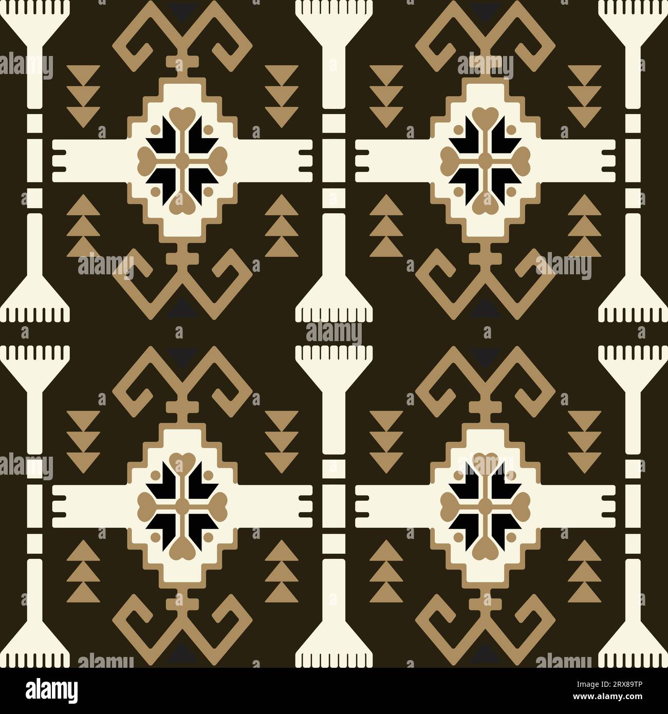 A brown and white pattern with geometric shapes Stock Vector