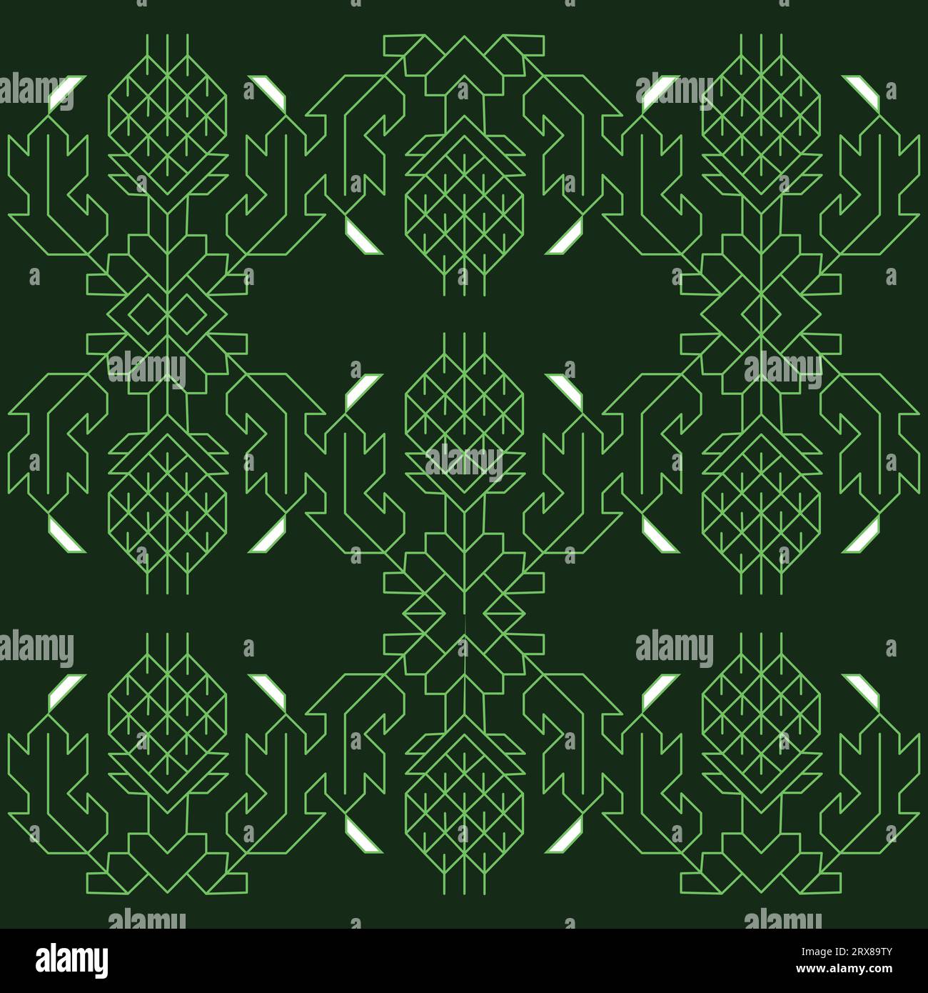 A geometric pattern with green and white colors on a black background, repeated seamless pattern Stock Vector