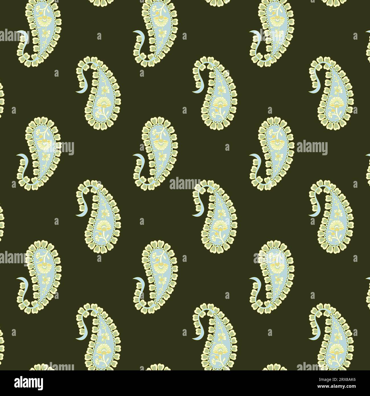 A vibrant paisley pattern on a dark background Stock Vector