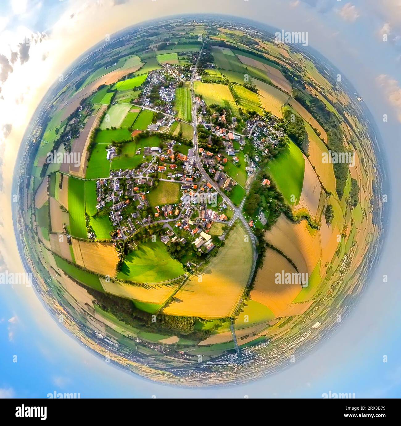 Aerial view, Hilbeck town view, globe, fisheye shot, 360 degree shot ...
