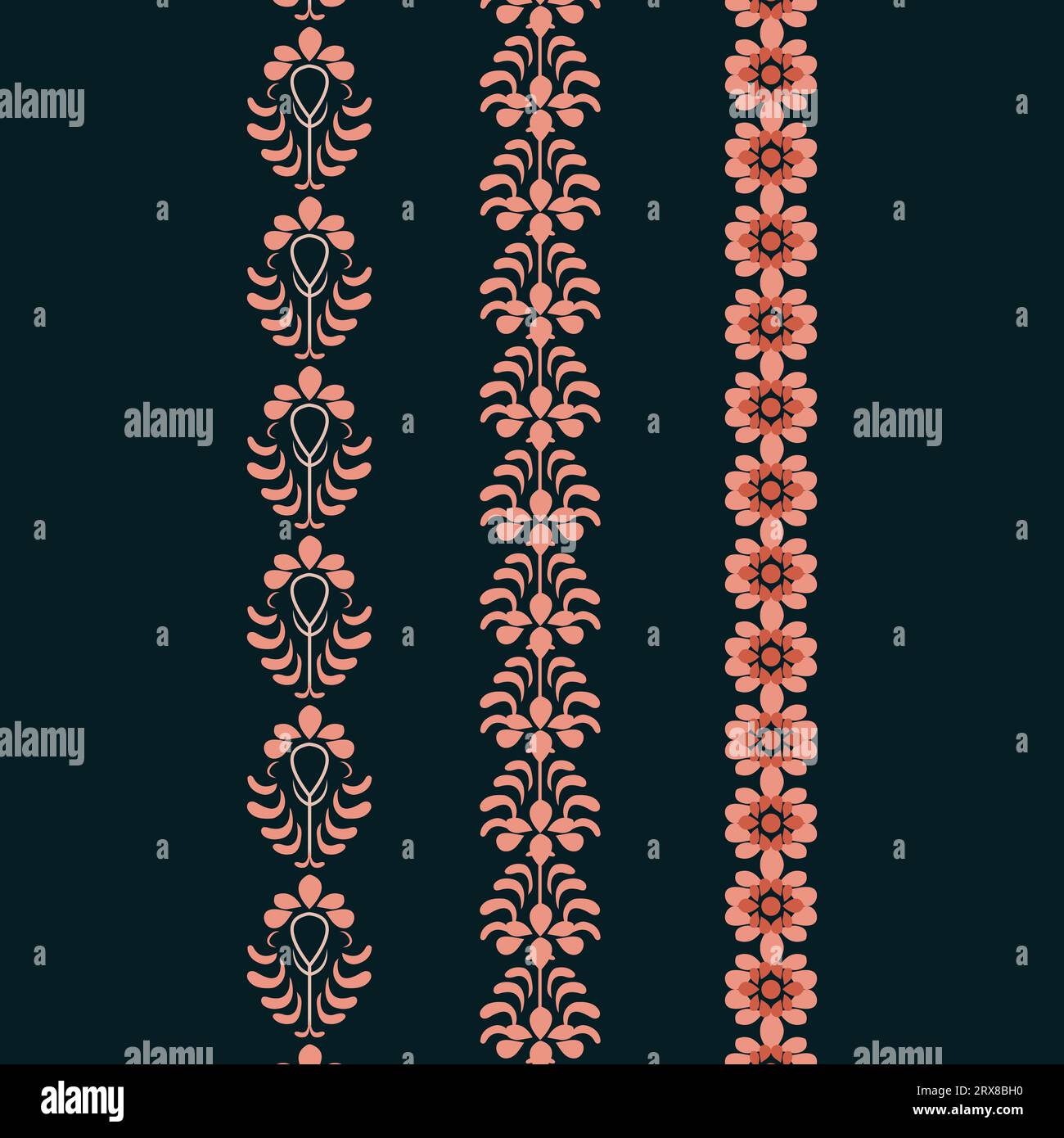 A vibrant borders of pink flowers against a dramatic dark backdrop Stock Vector