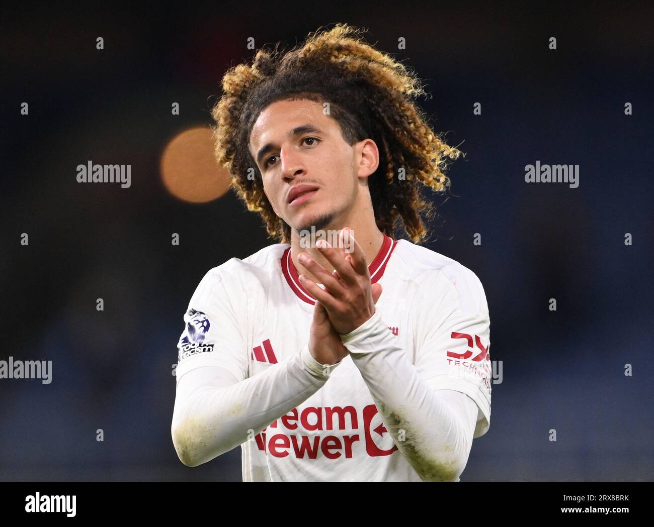 Burnley, UK. 23rd Sep, 2023. Hannibal Mejbri of Manchester United applauds the fans during the Premier League match at Turf Moor, Burnley. Picture credit should read: Gary Oakley/Sportimage Credit: Sportimage Ltd/Alamy Live News Stock Photo