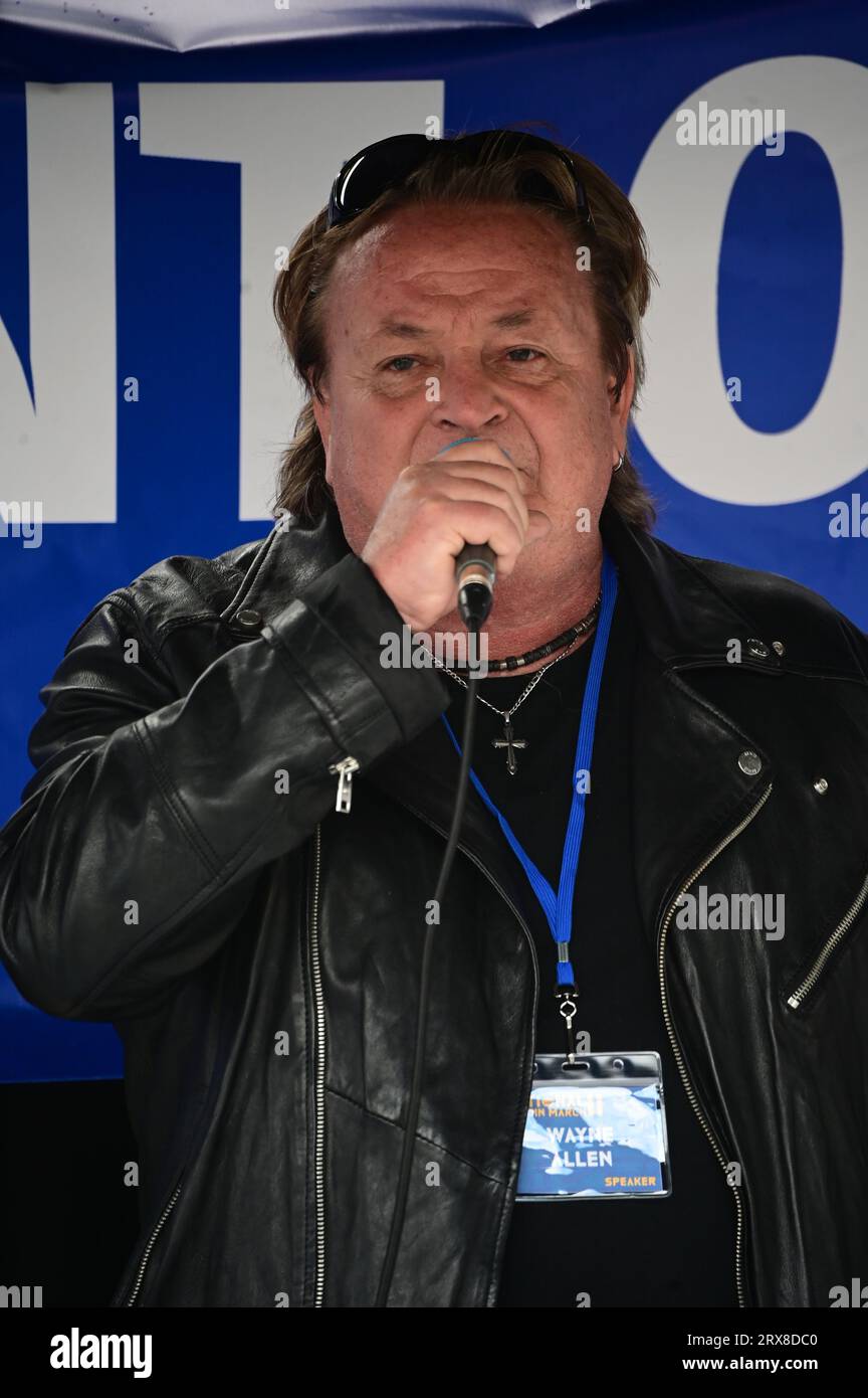 Parliament square, London, UK. 23rd Sep, 2023. Speaker Wayne Allen at the National Rejoin March II rally at Parliament square. There a news rumours that Britain could rejoin the European Union as an “associate member” under France and Germany's plans for the bloc's expansion. Credit: See Li/Picture Capital/Alamy Live News Stock Photo