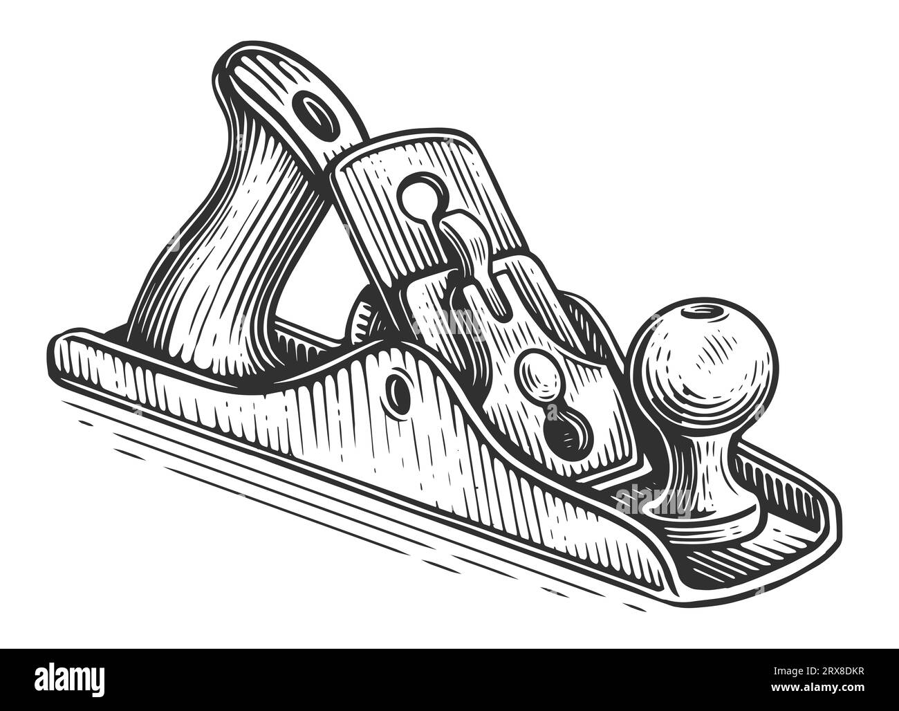 Wooden plane in sketch style. Woodworking tool vintage illustration Stock Photo
