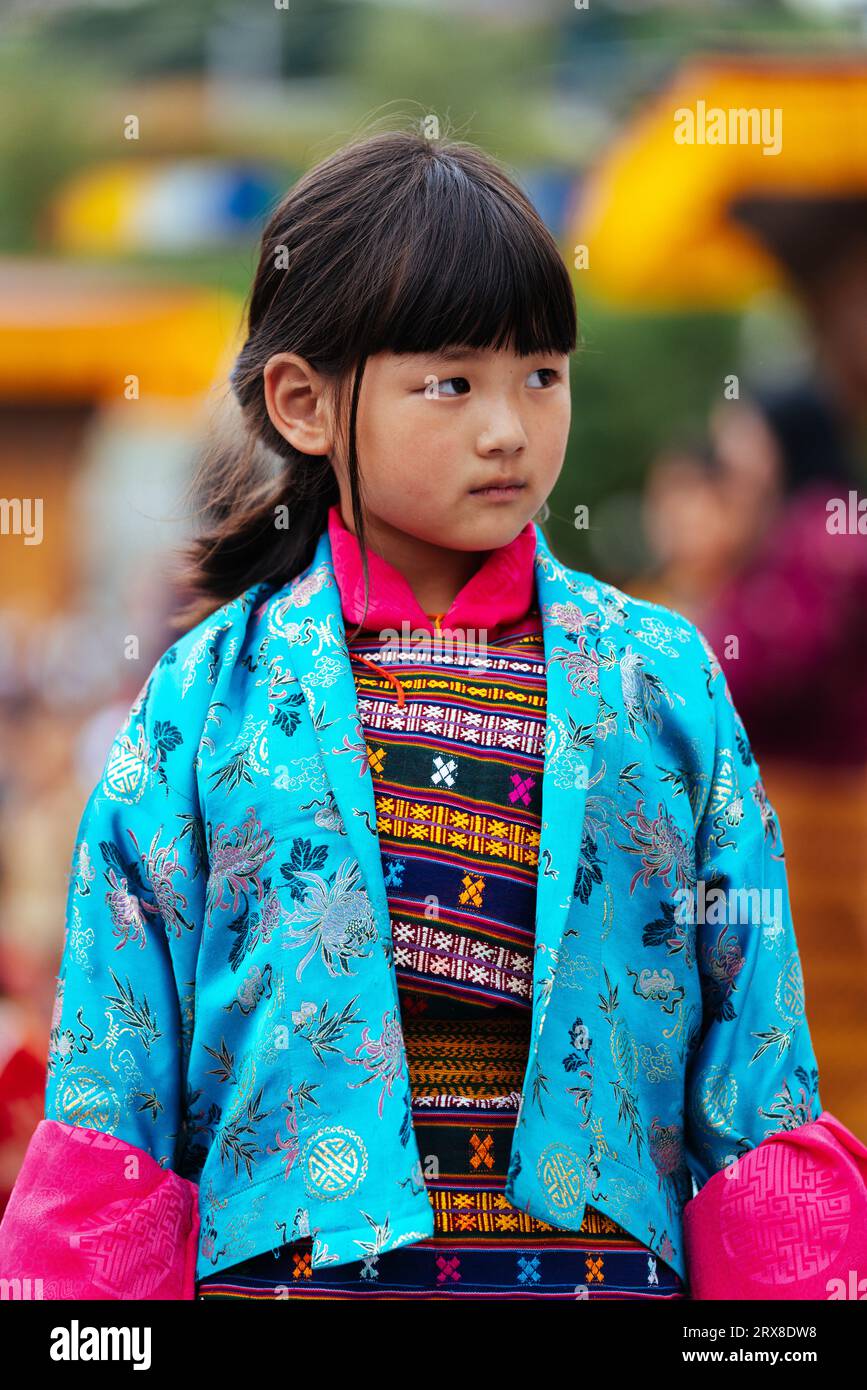 Cute girl in Bhutanese attire Stock Photo
