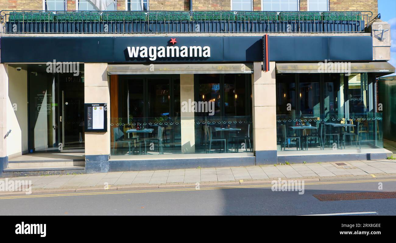 British Asian food restaurant chain Wagamama which means self-indulgent facade street view in Sevenoaks Kent England UK Stock Photo