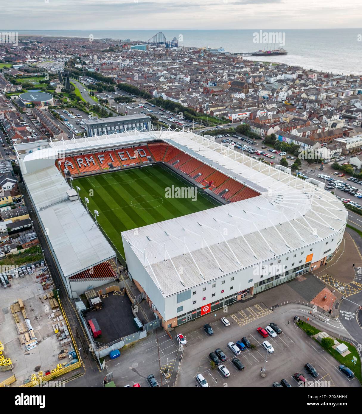 Aerial view of blackpool football stadium hires stock photography and
