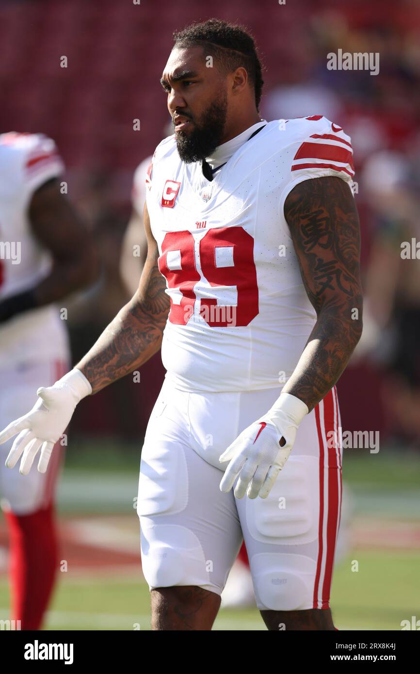 New York Giants' Leonard Williams (99) warms up before an NFL football game  against the San Francisco 49ers in Santa Clara, Calif., Thursday, Sept. 21,  2023. (AP Photo/Jed Jacobsohn Stock Photo - Alamy