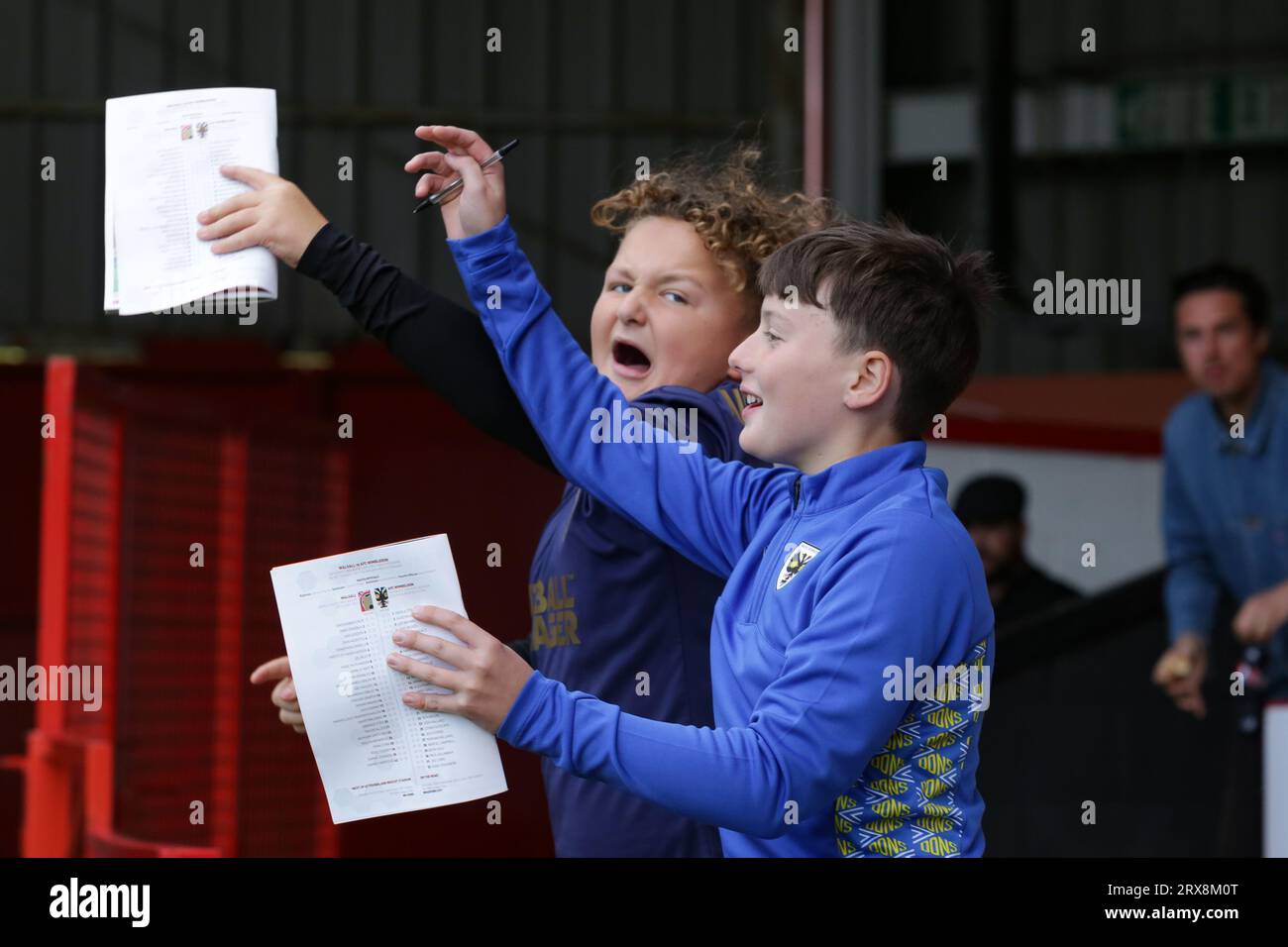 Wimbledon fans before the Sky Bet League 2 match between Walsall and AFC Wimbledon at the Banks's Stadium, Walsall on Saturday 23rd September 2023. (Photo: Gustavo Pantano | MI News) Credit: MI News & Sport /Alamy Live News Stock Photo