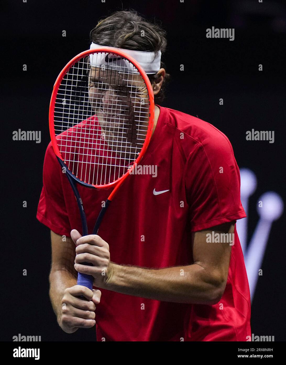 Team Worlds Taylor Fritz reacts during a tennis match against Team Europes Andrey Rublev at Laver Cup on Saturday, Sept