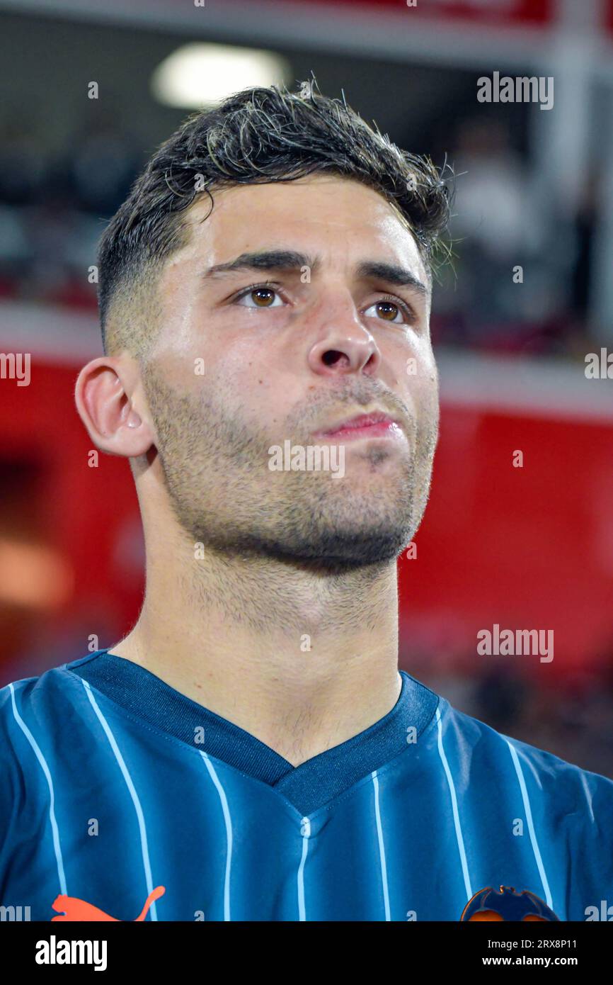 ALMERIA, SPAIN - SEPTEMBER 23: Hugo Duro of Valencia CF before the match between UD Almeria and Valencia CF of La Liga EA Sports on September 23, 2023 at Power Horse Stadium in Almeria, Spain. (Photo by Samuel Carreño) Credit: Px Images/Alamy Live News Stock Photo