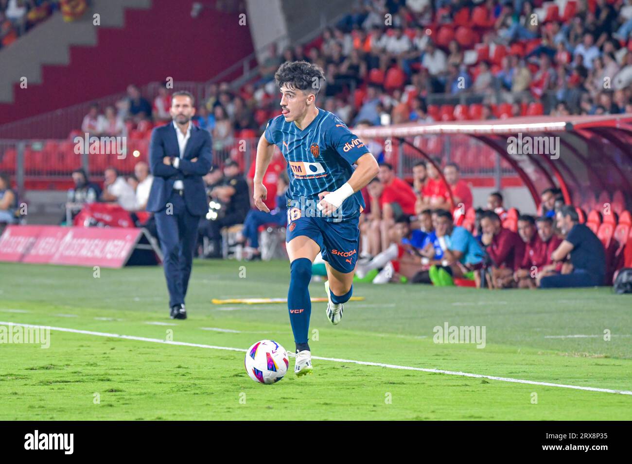 ALMERIA, SPAIN - SEPTEMBER 23: Diego Lopez of Valencia CF Drives the ball during the match between UD Almeria and Valencia CF of La Liga EA Sports on September 23, 2023 at Power Horse Stadium in Almeria, Spain. (Photo by Samuel Carreño) Credit: Px Images/Alamy Live News Stock Photo