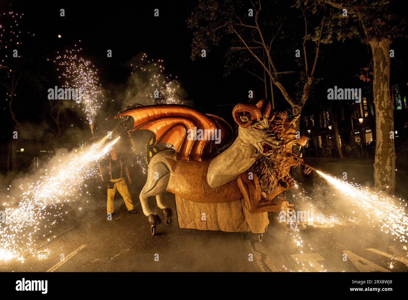 barcelona-spain-23rd-sep-2023-a-fire-beast-sets-of-its-flying