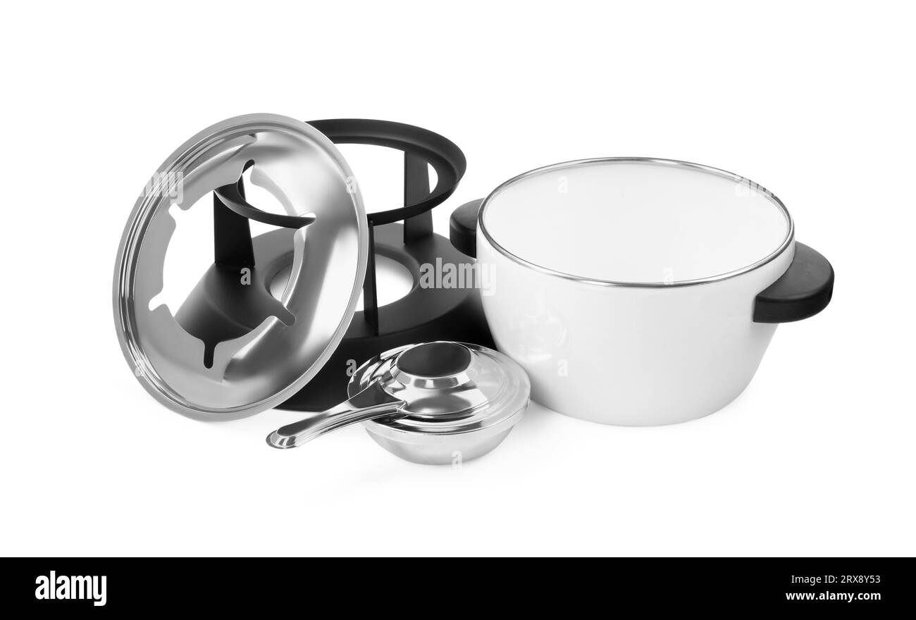 Fondue set isolated on white. Kitchen equipment Stock Photo Alamy