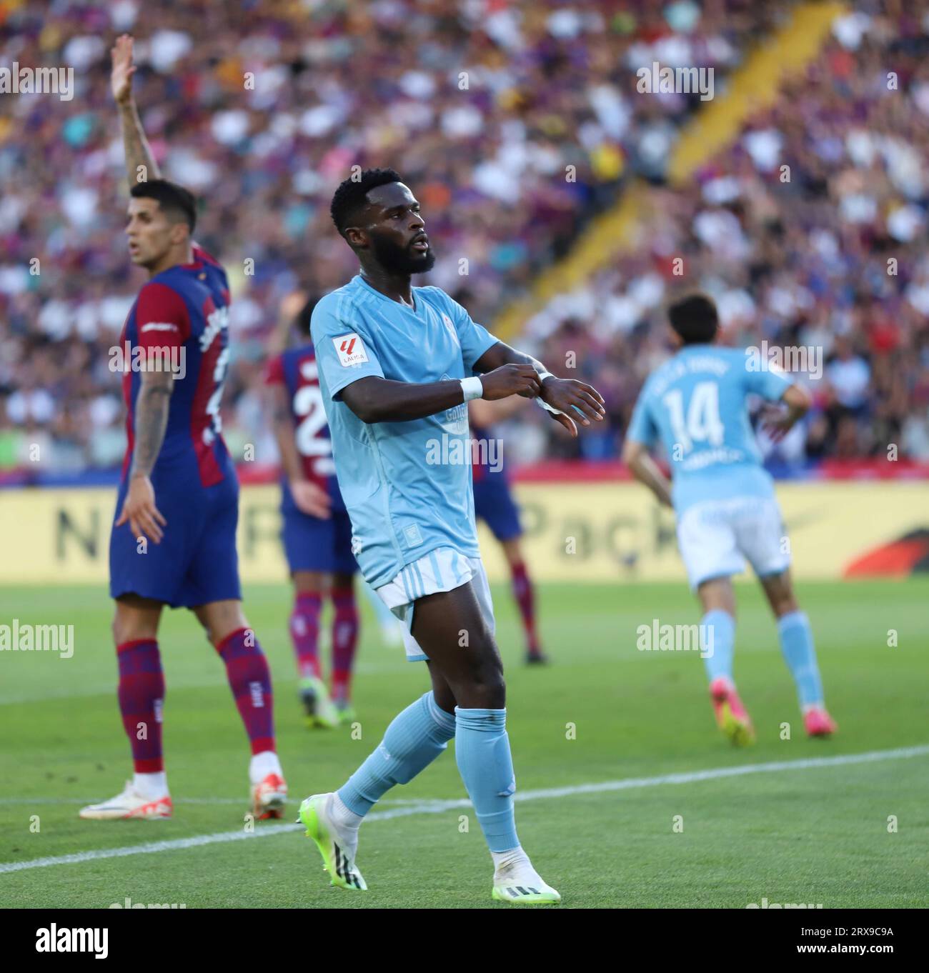 Sabadell, Barcelona, Spain. 23rd Sep, 2023. Barcelona Spain 23.09.2023 Jonathan Bamba (RC Celta) looks during the La Liga EA Sports between FC Barcelona and RC Celta at Estadi Olimpic Lluis Companys on 23 September 2023 in Barcelona. (Credit Image: © Xavi Urgeles/ZUMA Press Wire) EDITORIAL USAGE ONLY! Not for Commercial USAGE! Stock Photo