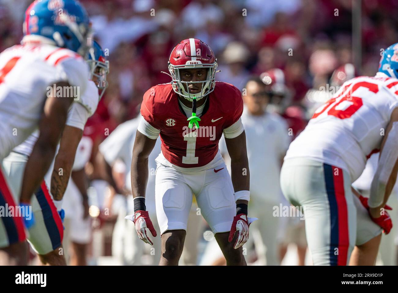Alabama defensive back KoolAid McKinstry (1) sets up for a play