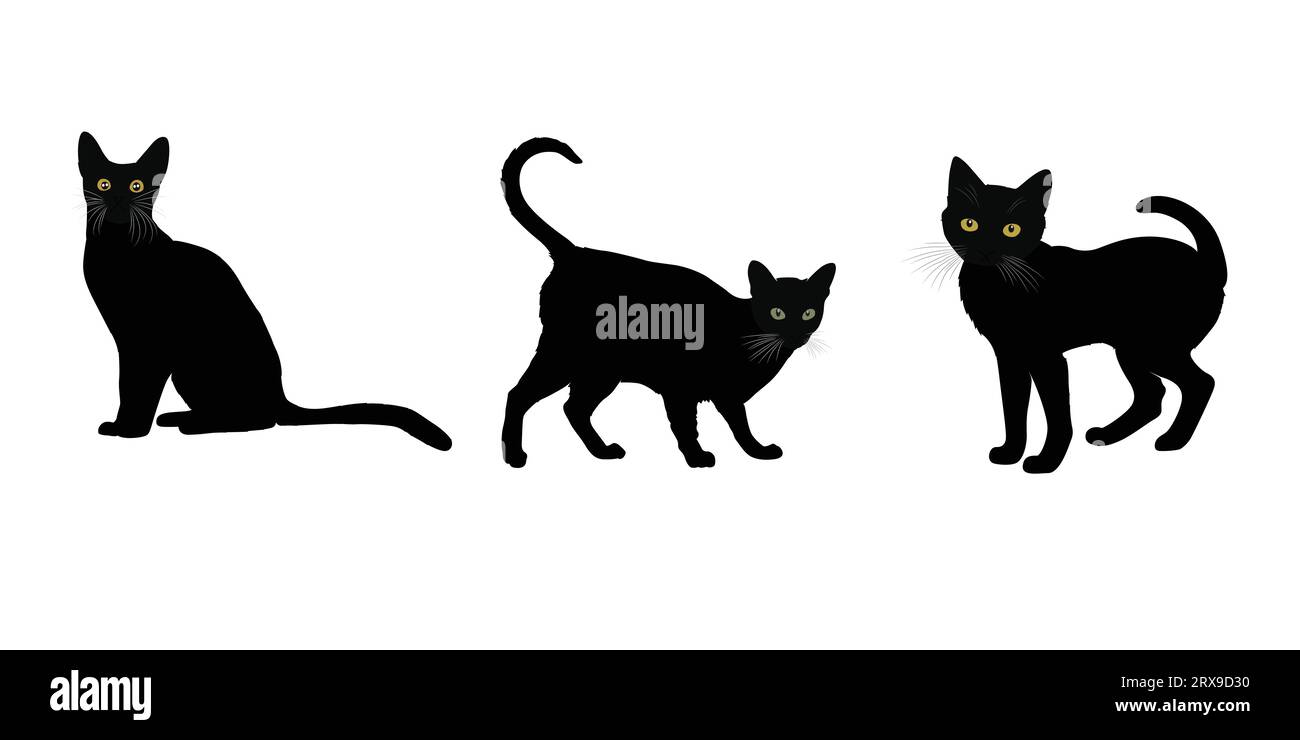 Cat silhouettes vector art, hand drawn cat silhouette Stock Vector