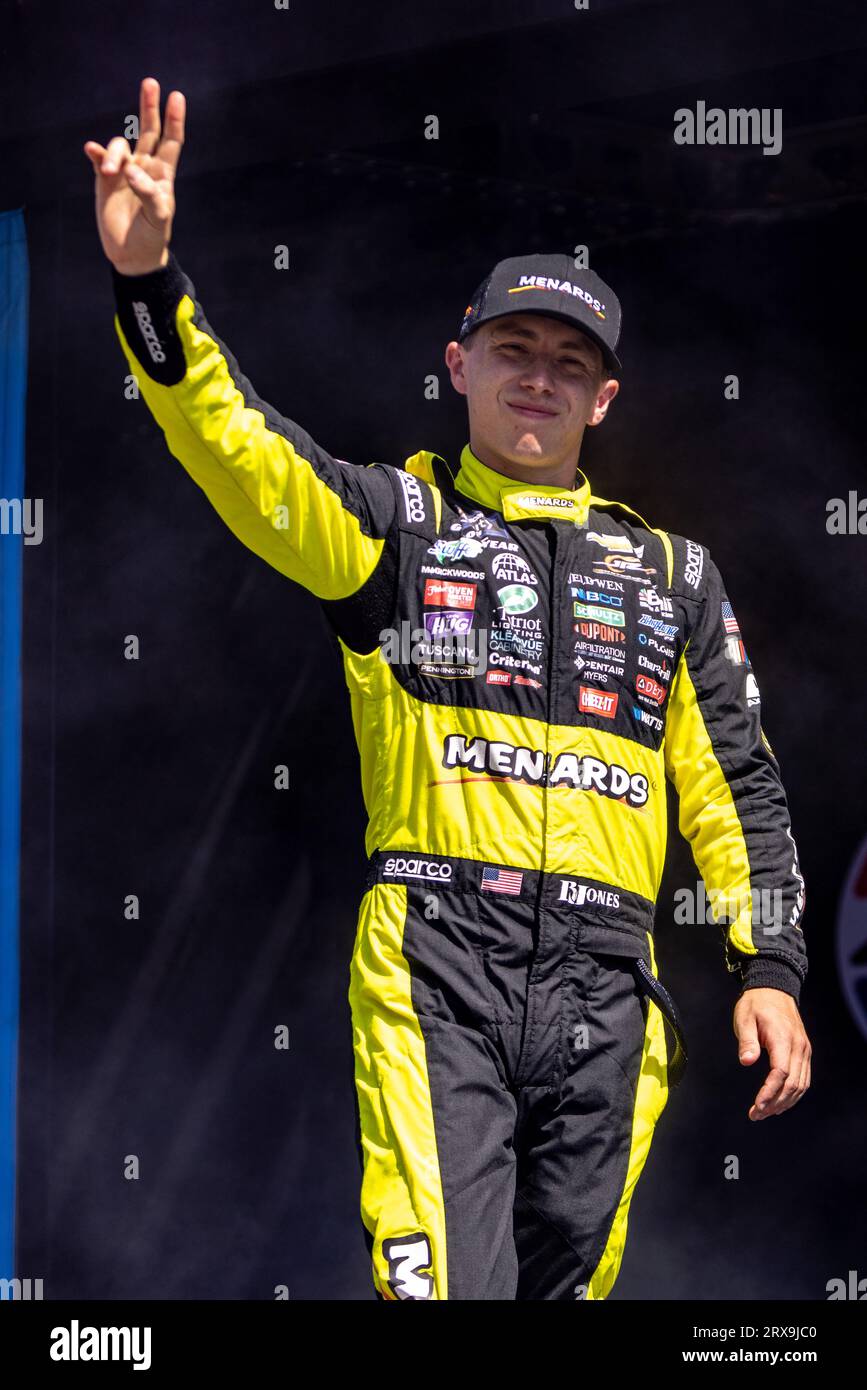 Fort Worth, Texas - September 23rd, 2023:Brandon Jones, driver of the #9 Menards / Pelonis Chevrolet, competing in the NASCAR Xfinity Series Andy's Frozen Custard 300 at Texas Motor Speedway. Credit: Nick Paruch/Alamy Live News Stock Photo