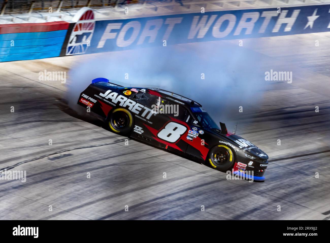 Fort Worth, Texas - September 23rd, 2023:Josh Berry, driver of the #8  Jarrett Logistics Chevrolet, spin while competing in the NASCAR Xfinity Series Andy's Frozen Custard 300 at Texas Motor Speedway. Credit: Nick Paruch/Alamy Live News Stock Photo