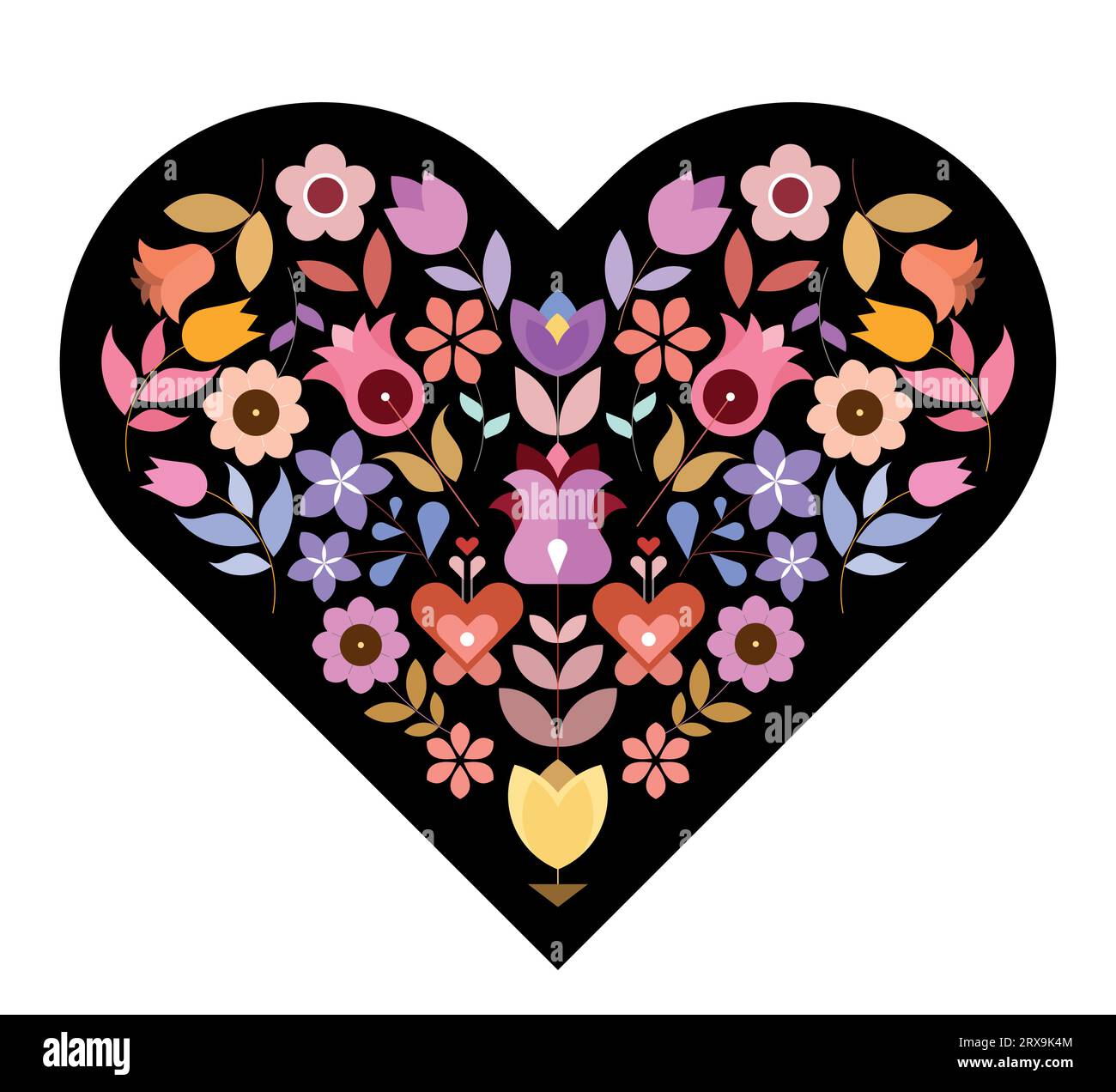 Vector floral design of heart shape with many different flowers inside ...
