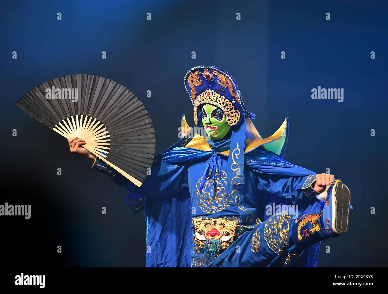 Berlin, Germany. 23rd Sep, 2023. An actor performs during a celebration to mark the upcoming Chinese Mid-Autumn Festival at the Gardens of the World in Berlin, Germany, Sept. 23, 2023. Credit: Ren Pengfei/Xinhua/Alamy Live News Stock Photo