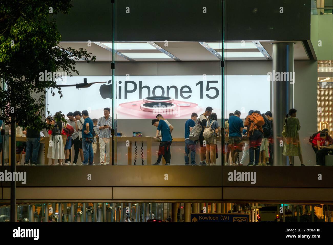 People buying the new Apple iphone 15 at the Hong Kong Apple store in central, Hong Kong, China. Stock Photo