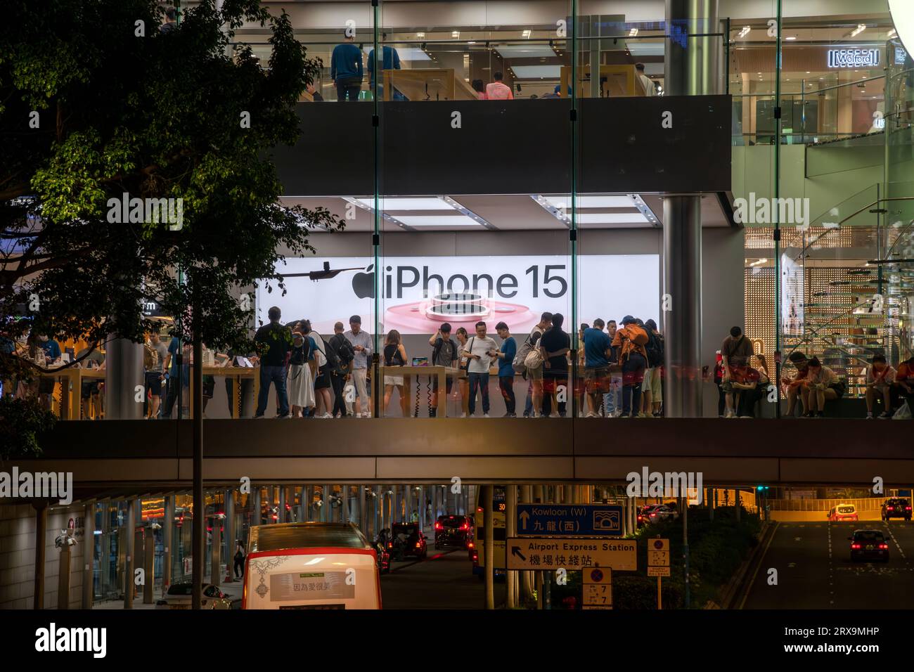 People buying the new Apple iphone 15 at the Hong Kong Apple store in central, Hong Kong, China. Stock Photo
