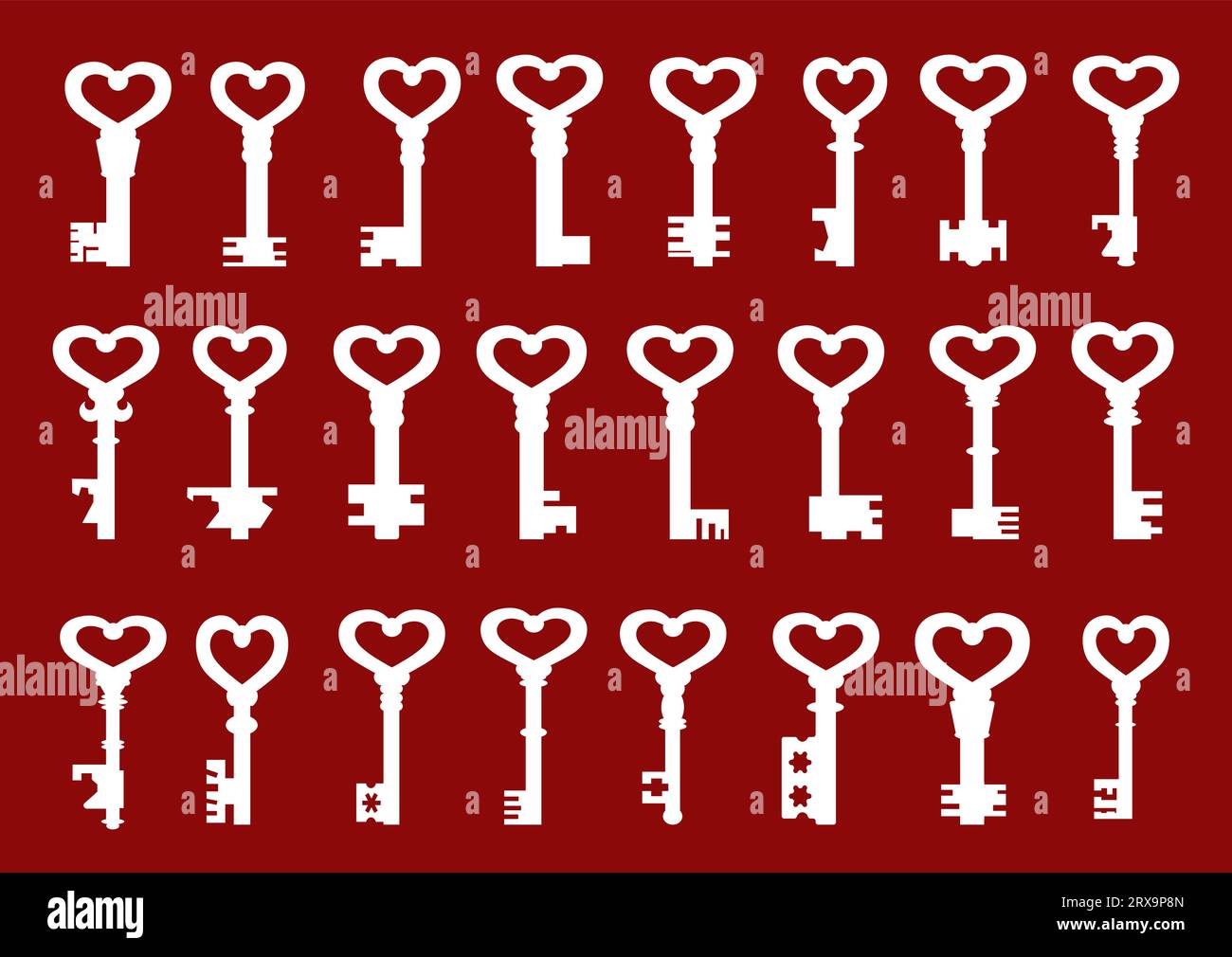 Large set of ornate vintage keys. Vector illustration Stock Vector