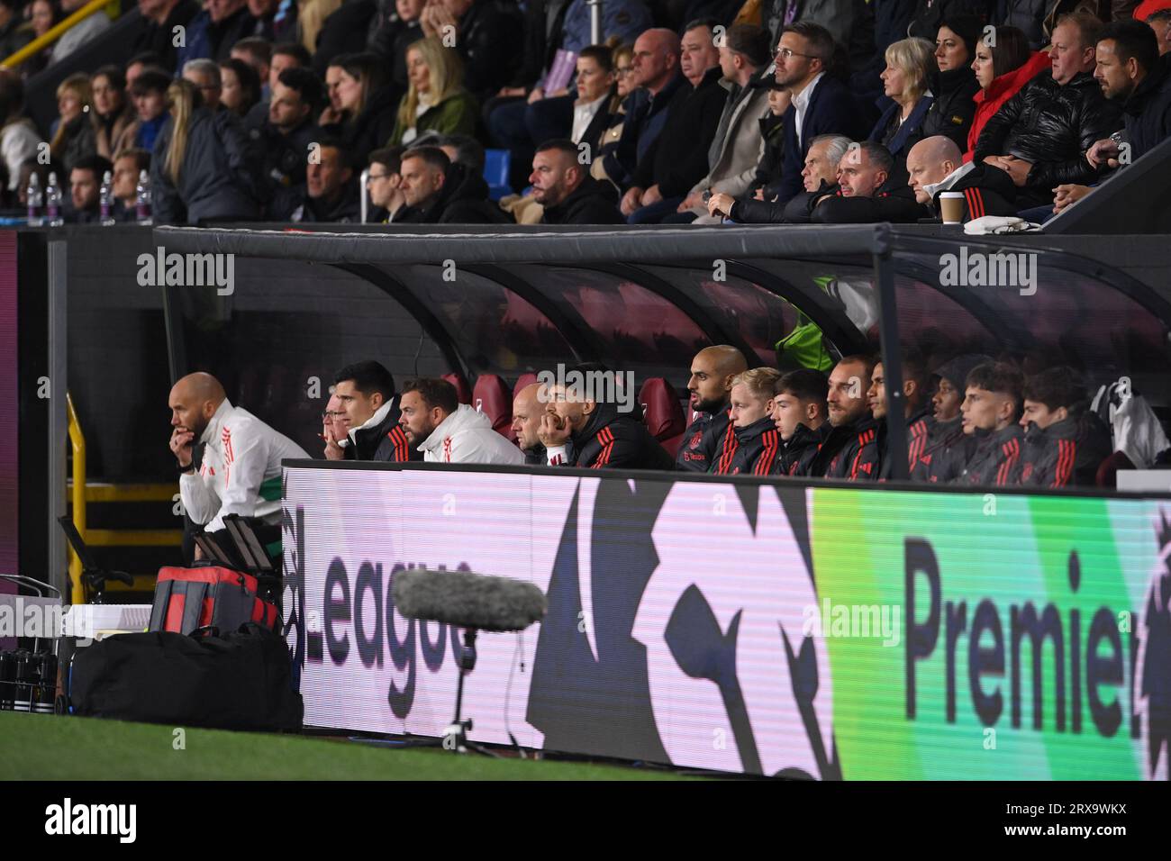 Burnley, UK. 23rd Sep, 2023. Manchester United bench with the absence of Harry Maguire as he doesn't make the Matchday squad during the Premier League match at Turf Moor, Burnley. Picture credit should read: Gary Oakley/Sportimage Credit: Sportimage Ltd/Alamy Live News Stock Photo