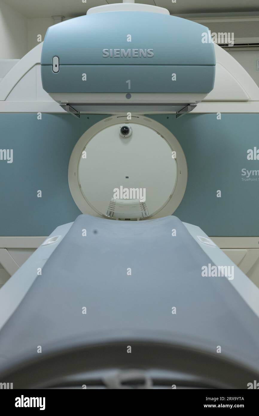 Nuclear medicine. Medical equipment in the hospital. Body examination